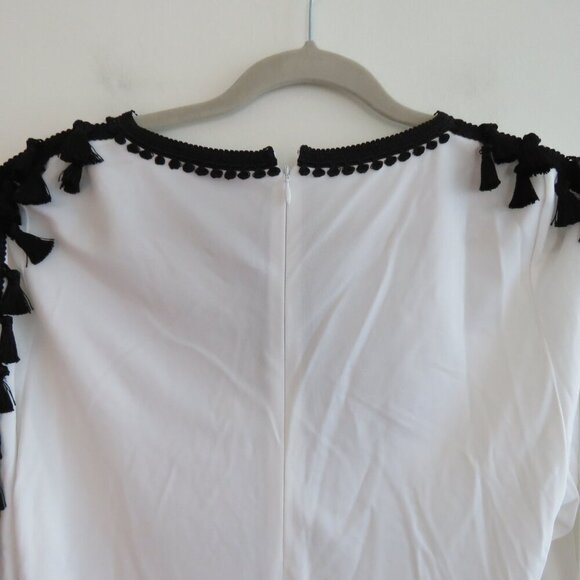 ANDREW GN F19 White Black Tassel Cut Out Embroidered White Black Top - Sz US 4 - Picture 12 of 16